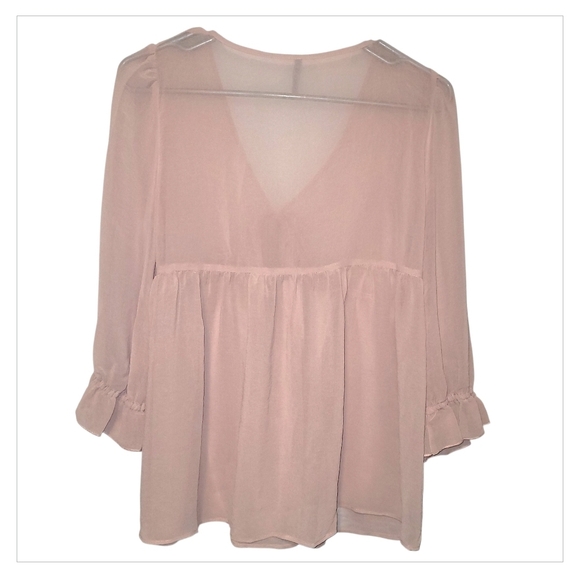 Blush Sheer Babydoll Blouse Feminine Romantic Boho Ruffle Sleeve M - Picture 3 of 6